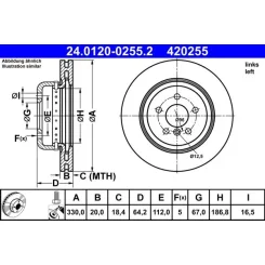 Féktárcsa Bmw T. 3/4/5/6/7/X3/X4/X5/Z4/Ix3 1,6-3,0 15- Bal - ATE (24.0120-0255.2)