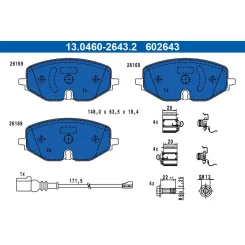 Fékbetétkészlet, Tárcsafék Vw P. Caddy/Golf 1,0-2,0 19- - ATE (13.0460-2643.2)