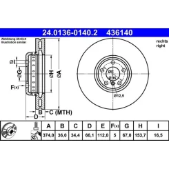 Féktárcsa Bmw P. 2/3/4/5/6/7/8/X5/X6/X7 2,0-4,4 15- Jobb - ATE (24.0136-0140.2)