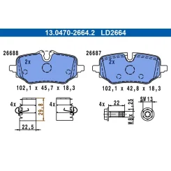 Fékbetétkészlet, Tárcsafék Bmw T. 2/X1/X2 1,5-2,0 21- Ceramic - ATE (13.0470-2664.2)