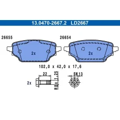 Fékbetétkészlet, Tárcsafék Renault T. Kangoo 1,3/1,5 Blue Dci 21- Ceramic - ATE (13.0470-2667.2)