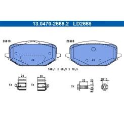 Fékbetétkészlet, Tárcsafék Opel P. Astra/Combo/Grandland 1,2-2,0 17- Ceramic - ATE (13.0470-2668.2)
