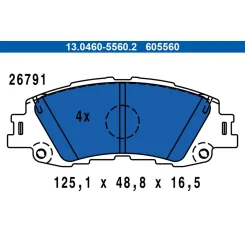 Fékbetétkészlet, Tárcsafék Toyota P. Yaris 1,5 Hybrid 20- - ATE (13.0460-5560.2)