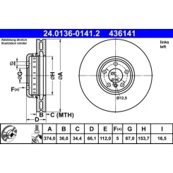 Féktárcsa Bmw P. 2/3/4/5/6/7/8/X5/X6/X7 2,0-4,4 15- Bal - ATE (24.0136-0141.2)