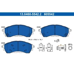 Fékbetétkészlet, Tárcsafék Ford P. Ranger 2,0 Ecoblue 4X4 18- - ATE (13.0460-5542.2)
