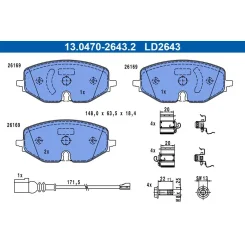 Fékbetétkészlet, Tárcsafék Vw P. Caddy/Golf 1,0-2,0 19- Ceramic - ATE (13.0470-2643.2)