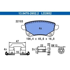 Fékbetétkészlet, Tárcsafék Renault T. Grand Scenic 1,2-2,0 09-16 Ceramic - ATE (13.0470-2652.2)