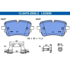 Fékbetétkészlet, Tárcsafék Vw T. Touareg 2,0-3,0/3,0-4,0 Tdi 4Motion 19- Ceramic - ATE (13.0470-2650.2)