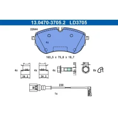 Fékbetétkészlet, Tárcsafék Vw P. Multivan 1,4-2,0 21- Ceramic - ATE (13.0470-3705.2)