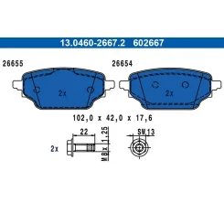 Fékbetétkészlet, Tárcsafék Renault T. Kangoo 1,3/1,5 Blue Dci 21- - ATE (13.0460-2667.2)