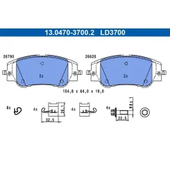 Fékbetétkészlet, Tárcsafék Opel P. Corsa 1,2-1,5/E 19- Ceramic - ATE (13.0470-3700.2)