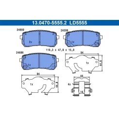 Fékbetétkészlet, Tárcsafék Kia T. Sorento 2,0-3,5 D 15- Ceramic - ATE (13.0470-5555.2)