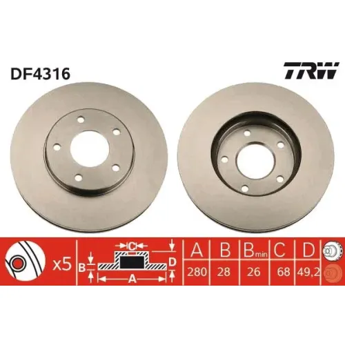Féktárcsa - TRW (DF4316)