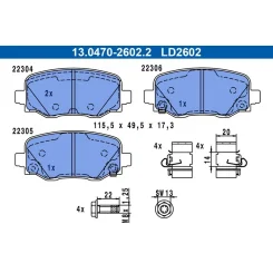 Fékbetétkészlet, Tárcsafék Jeep T. Compass/Renegade 1,0-1,6/1,6-2,0 Crd 14- Ceramic - ATE (13.0470-2602.2)