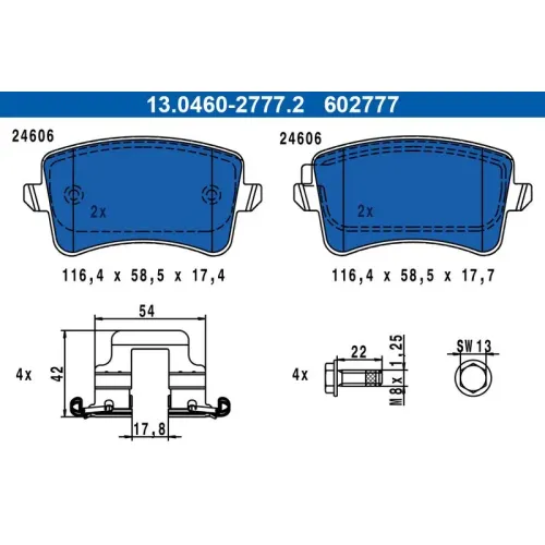 Fékbetétkészlet, Tárcsafék Audi T. A4/A5/Q5 1,8-3,2 07-17 - ATE (13.0460-2777.2)
