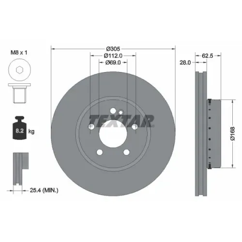 Féktárcsa Db P. W205/S205/C205/C238/A205/W213 1,5-2,2 14-23 - TEXTAR (92357825)