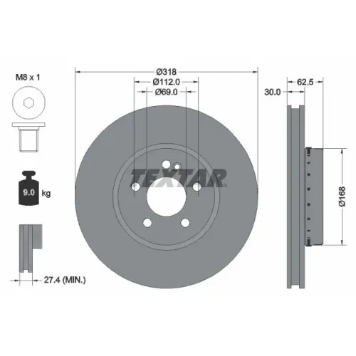 Féktárcsa Db P. W205/S205/A205 1,5-2,2 14-23 - TEXTAR (92358825)
