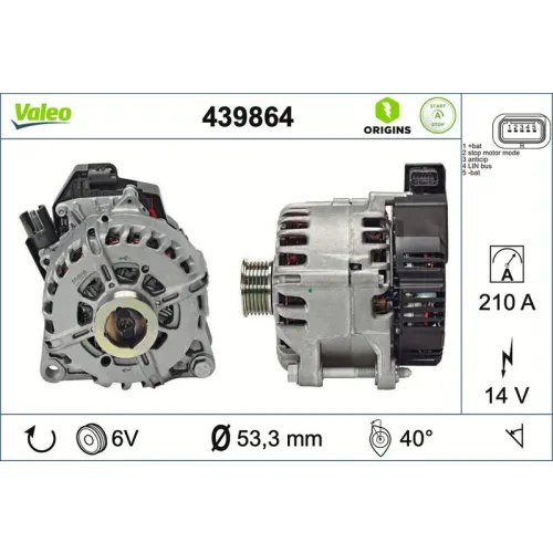Rozrusznikoalternator Citroen: C4 2.0 Bluehdi 150, C4 2.0 Hdi, C4 Grand Picasso 2.0 Bluehdi 135,Ds: Ds 4 Crossback 2.0 Bluehdi - VALEO (VAL439864)